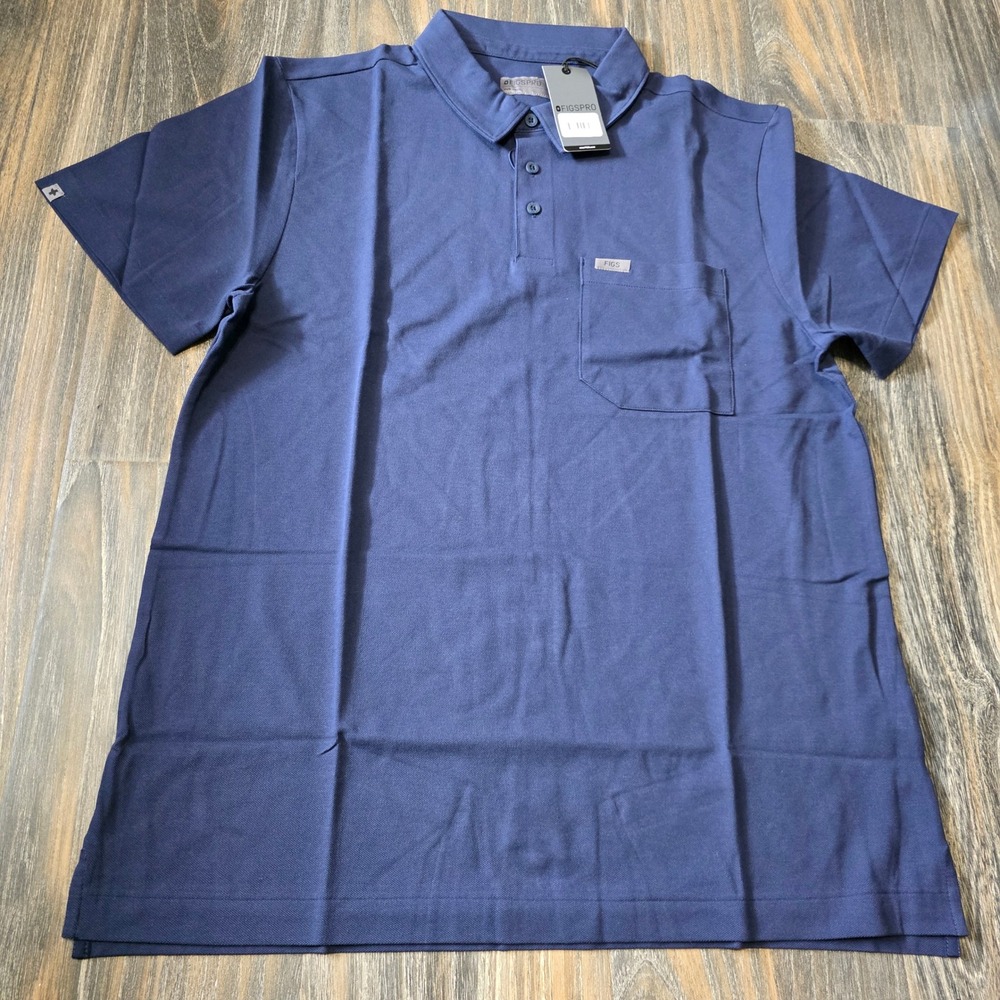 Figs Technical Pique Scrub Polo Navy Blue Mens Large M22WW1004 NEW